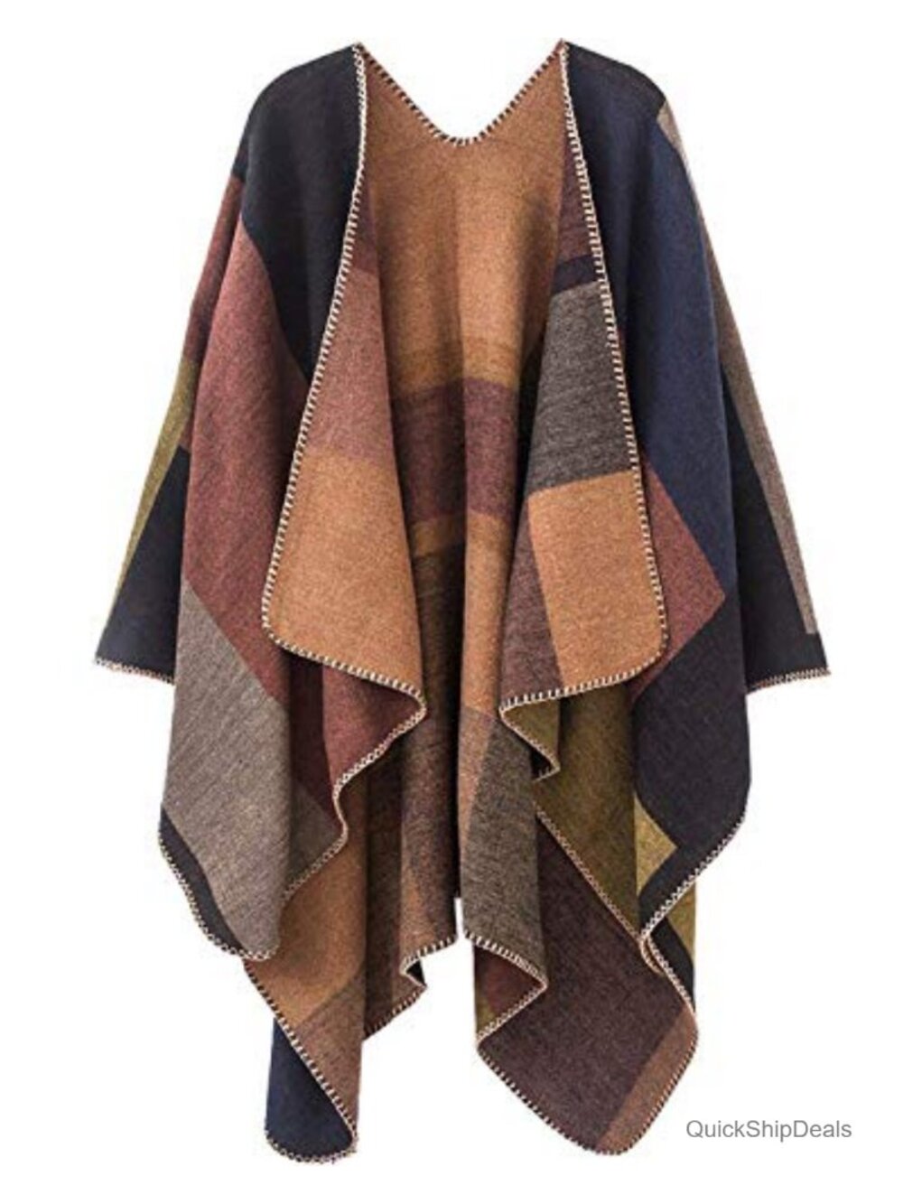 Women's Poncho Shawl Wrap Open Front Cape Soft Knit Reversible